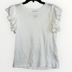 INDUSTRY White Ruffle Sleeves Short Sleeves 100% Pima Cotton TShirt Size L